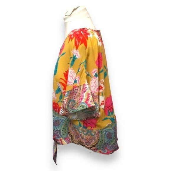 Umgee Women’s 3/4 Bell Sleeve Button Down Tie Waist Blouse, Mustard, size M - Picture 2 of 6